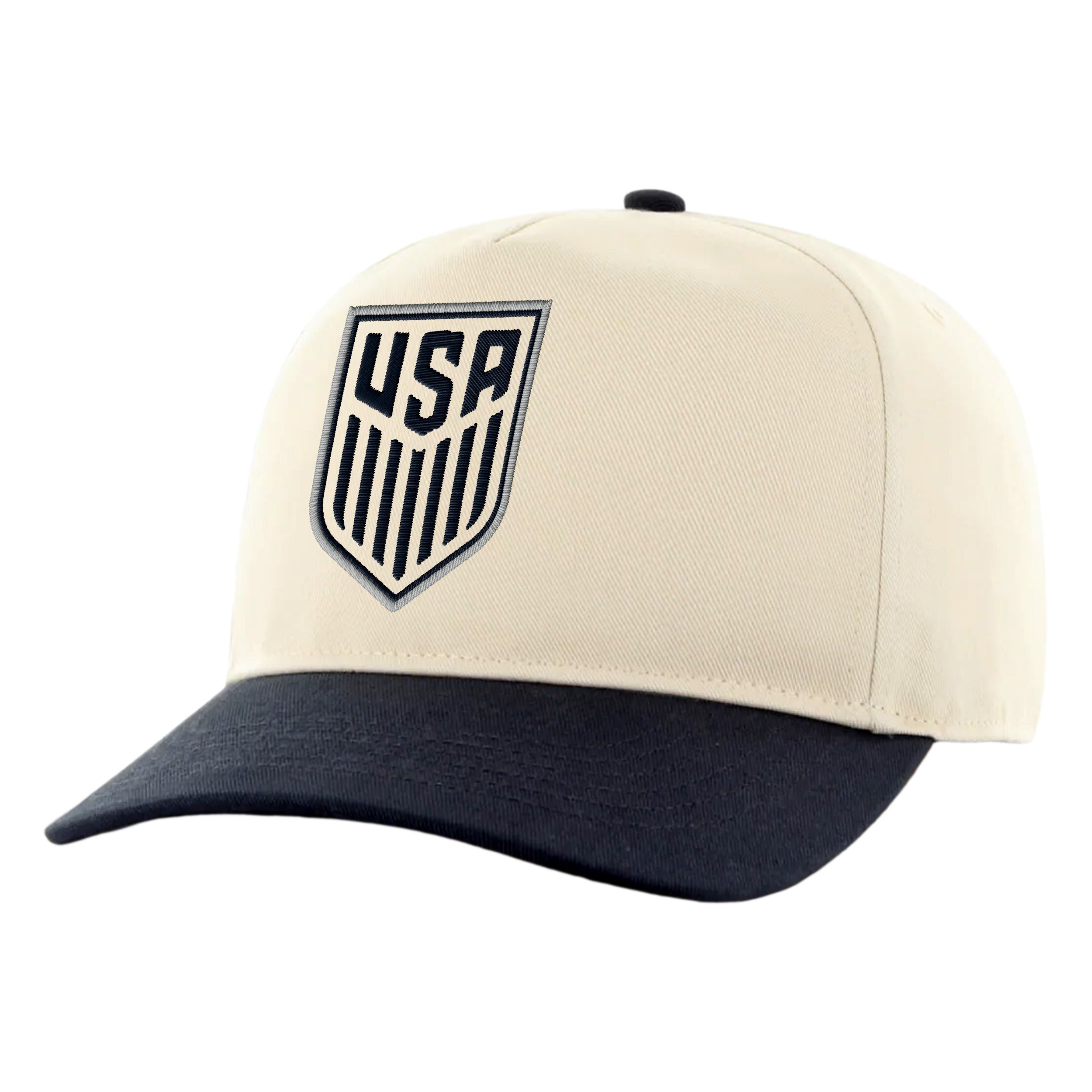U.S. Soccer Crest Snapback Cap – Cream & Navy (Navy Crest Edition)